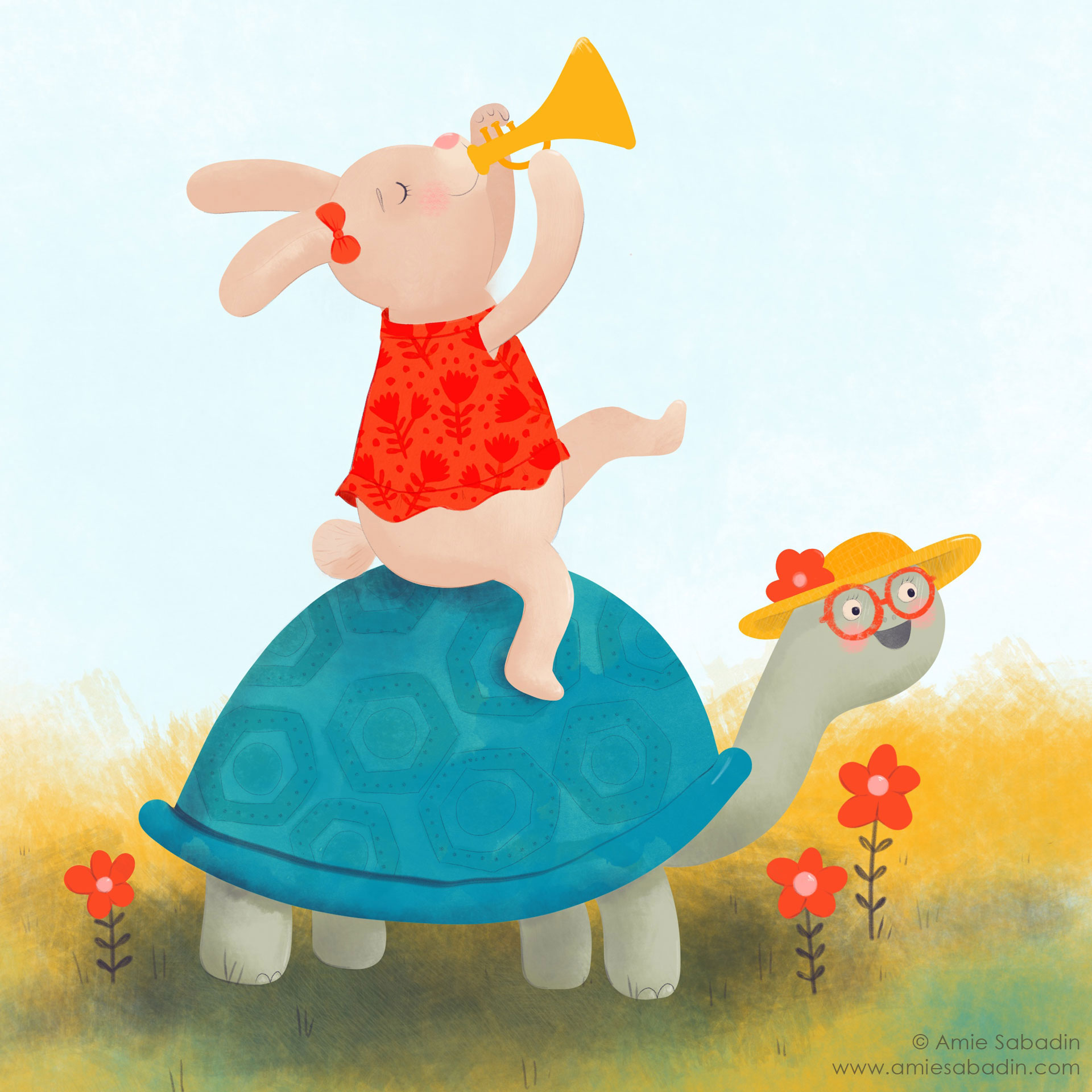 The Rabbit and the Turtle illustration by Amie Sabadin