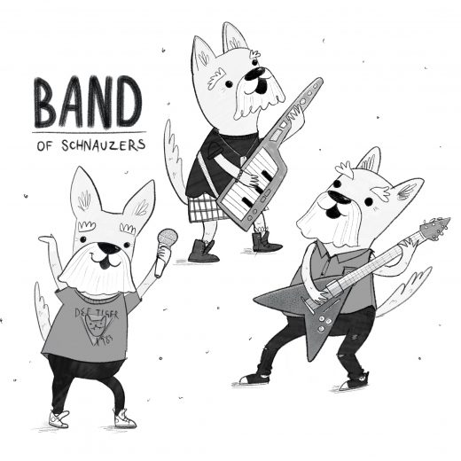 Band of schnauzers illustration by Amie Sabadin