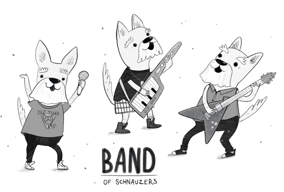 Animals: Schnauzers band illustration by Amie Sabadin