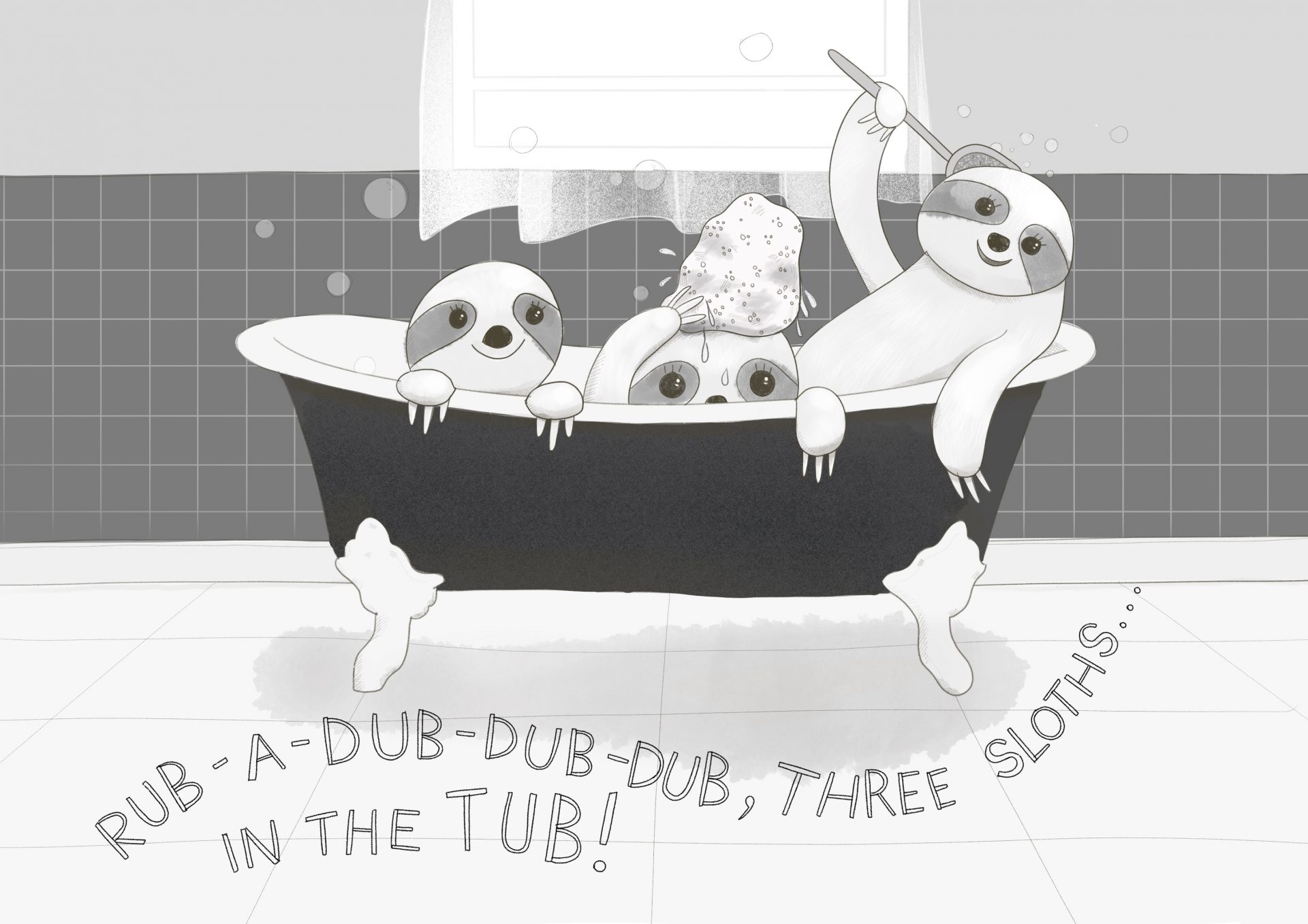 3 sloths in a bathtub